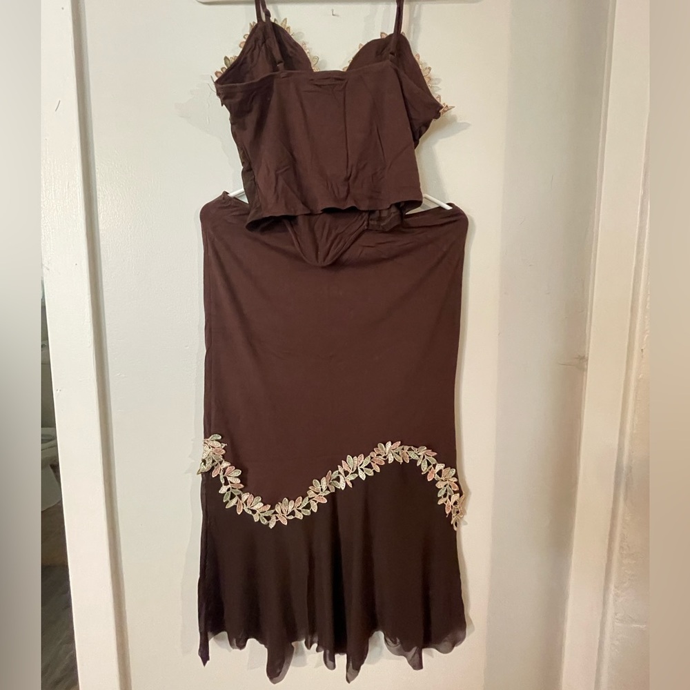 Brown two piece shirt and skirt set, never worn